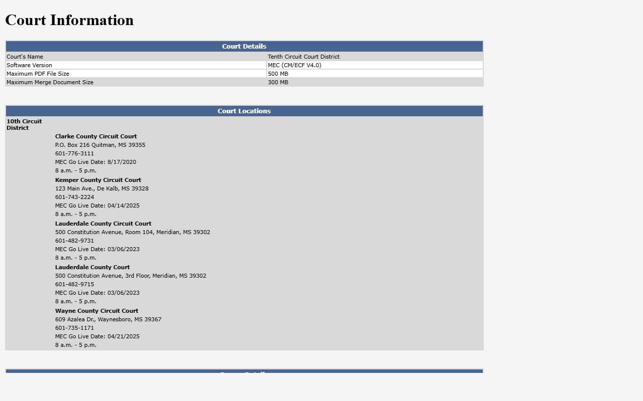 Clarke County court docket flag list on the 10th Circuit MEC information page