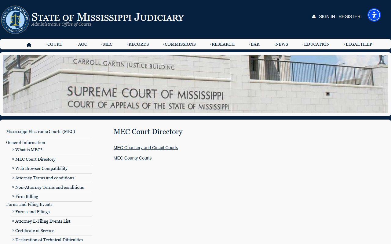 MEC court directory page for Clarke County court records access