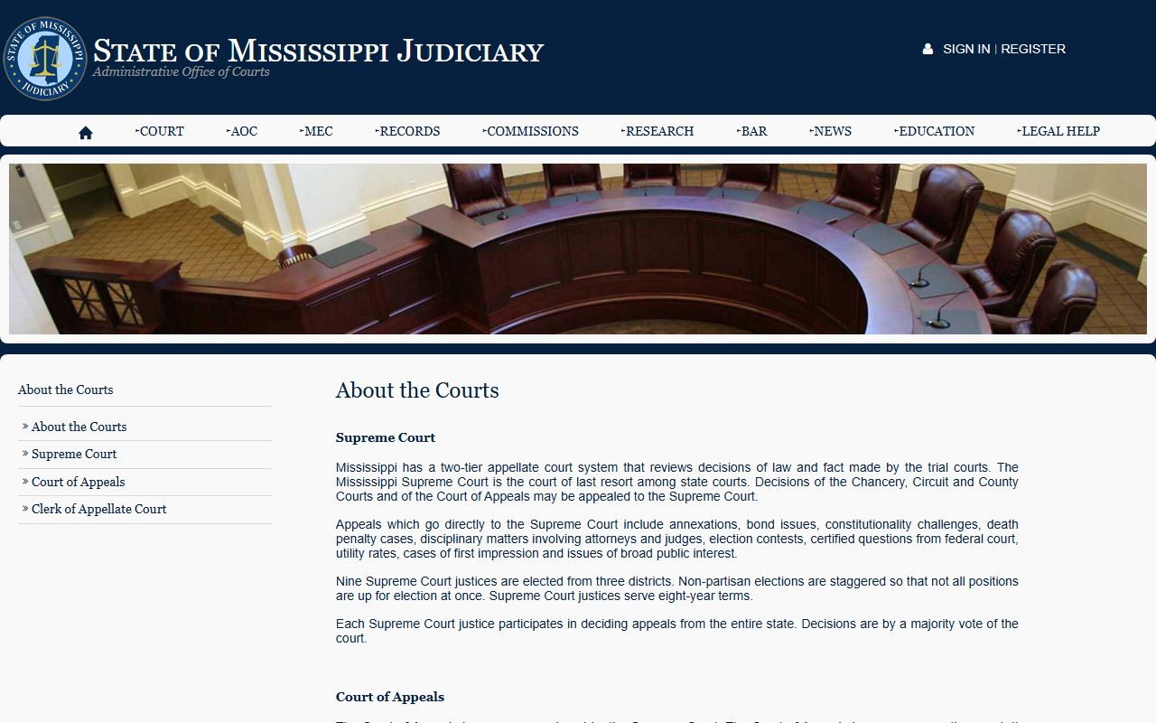 Mississippi court structure page used for Clarke County court records research