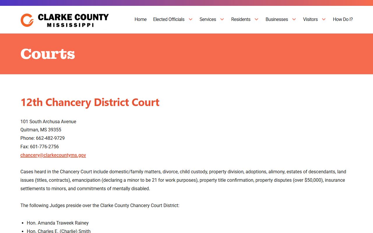 Clarke County courts page listing court records offices
