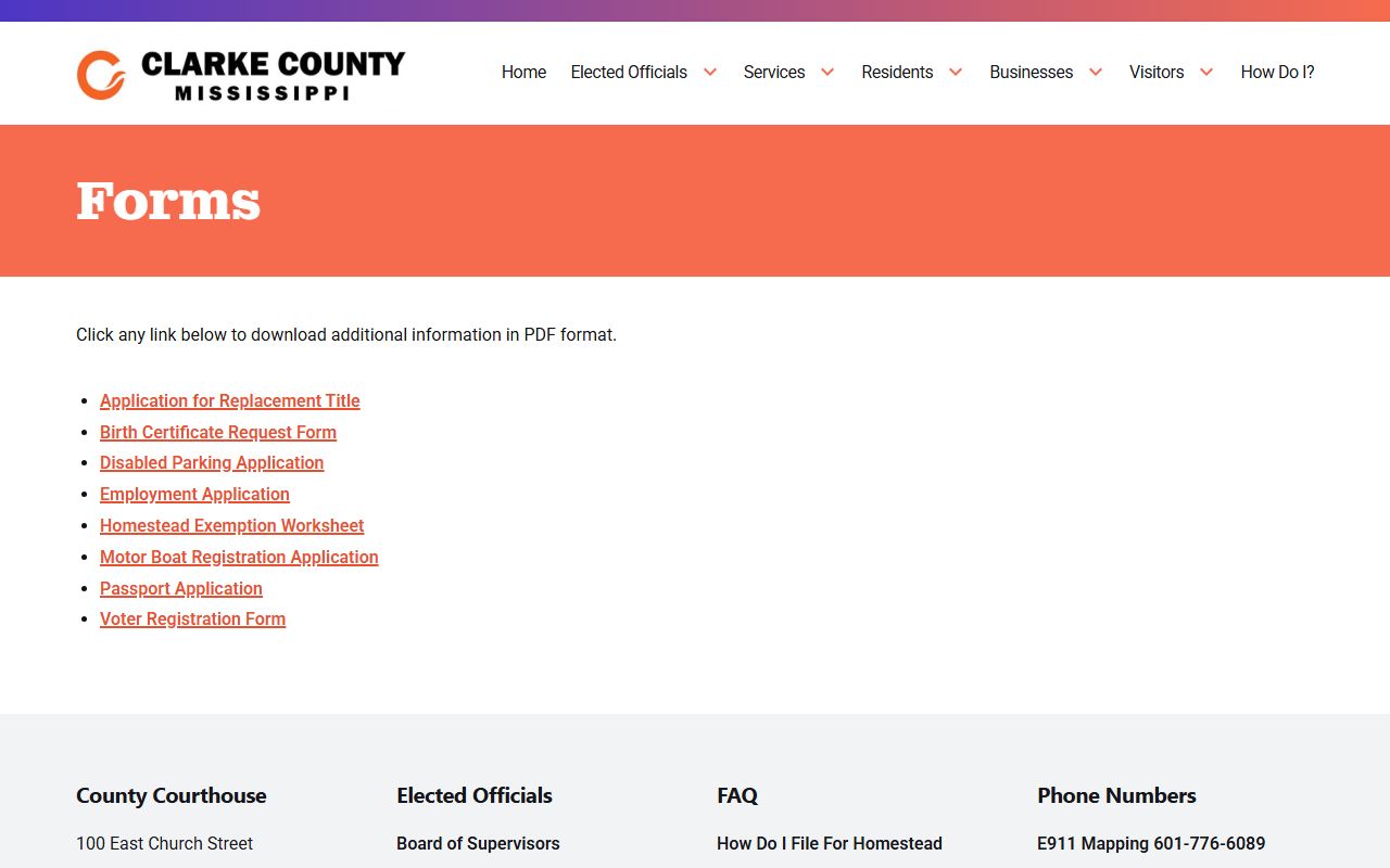 Clarke County forms page related to court records requests