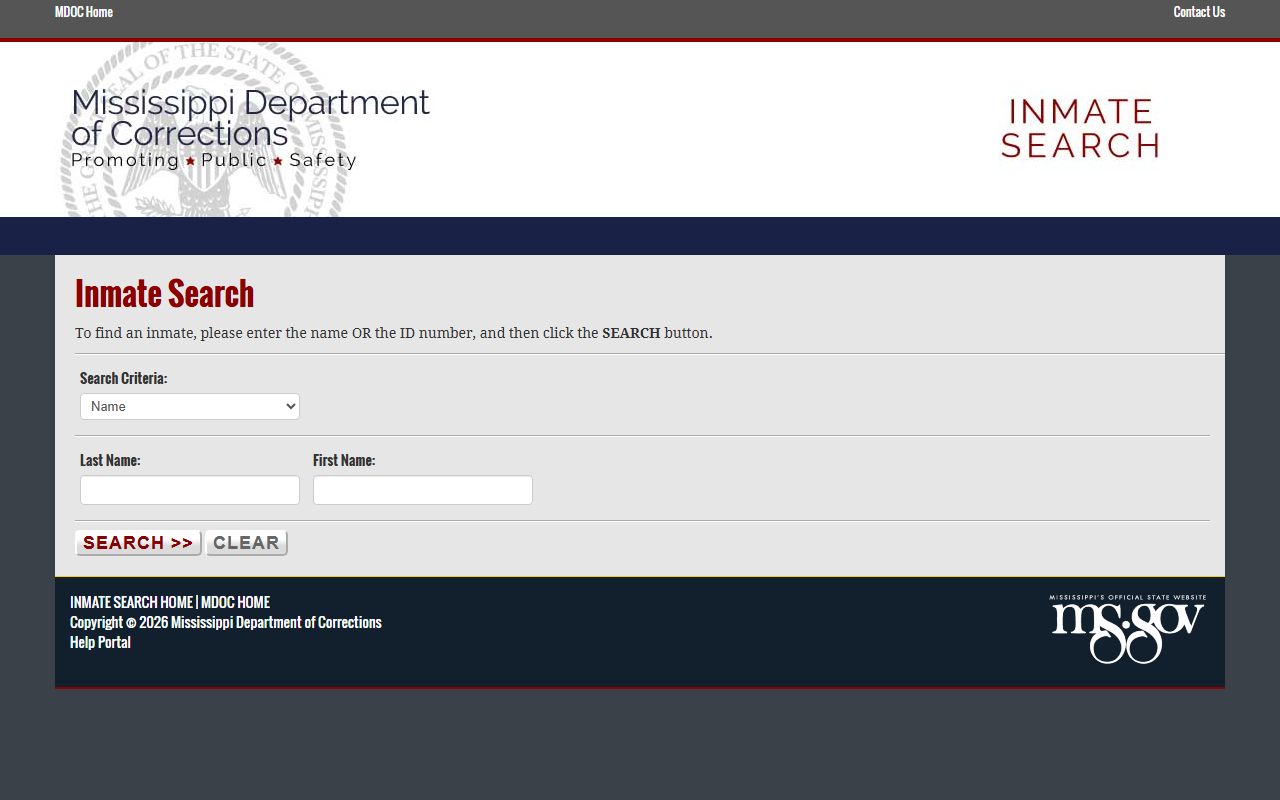 Clarke County inmate search through the Mississippi MDOC inmate lookup form