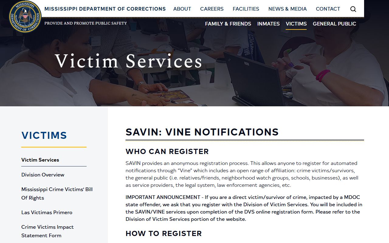 Clarke County inmate custody alerts through the Mississippi MDOC SAVIN and VINE page