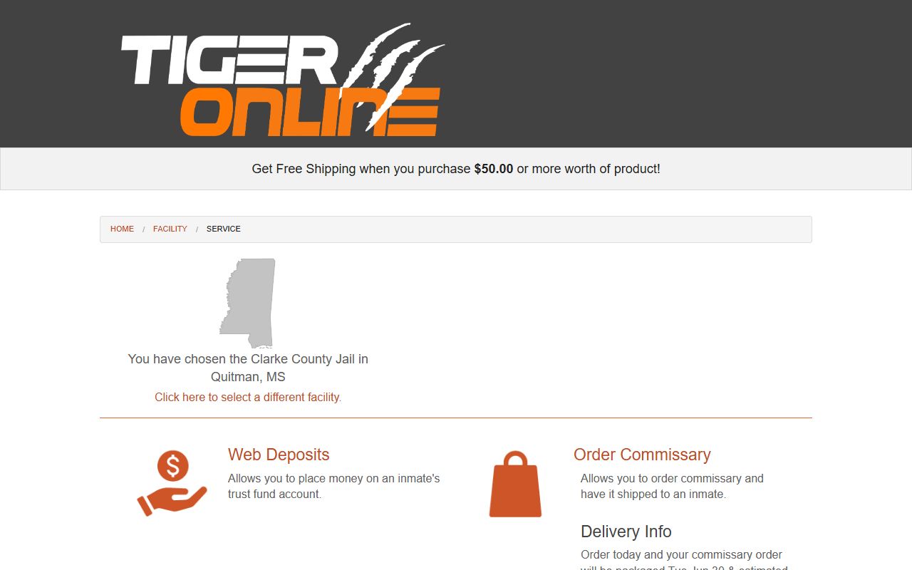 Clarke County inmate commissary and deposits through the Tiger Commissary jail page