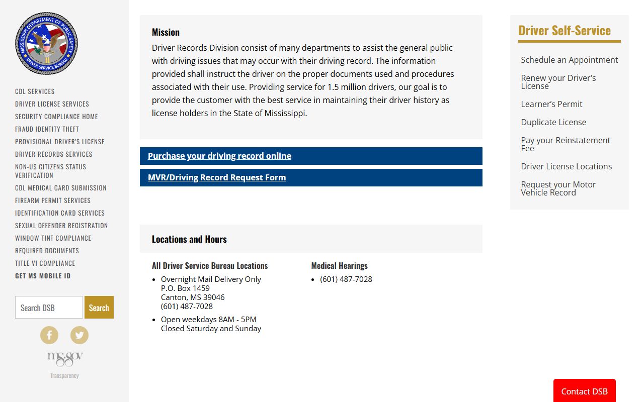 Clarke County traffic records guide to the Mississippi DPS Driver Records home page