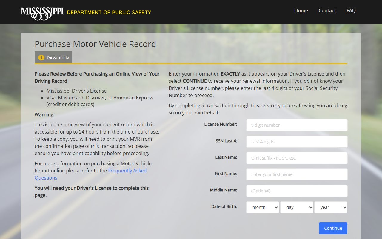 Clarke County traffic court records guide to the MS.gov motor vehicle record portal